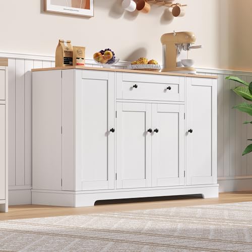 Multifunktionales Küchenbuffet – 138 cm Sideboard mit Schublade, Regaltüren & verstellbaren Einlegeböden – Modernes Design mit Kippschutz, ideal für Küche, Wohnzimmer & Schlafzimmer (138x40x85cm ) von NovaFurnish