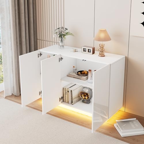 NovaFurnish Esszimmerschrank Hochglanz offen und geschlossen, weißes Sideboard, Sockel LED-Licht, Kommode Foyerschrank 120X40X75CM NovaFurnish Esszimmerschrank Hochglanz offen und geschlossen, weißes Sideboard, Sockel LED-Licht, Kommode Foyerschrank 120X40X75CM von NovaFurnish