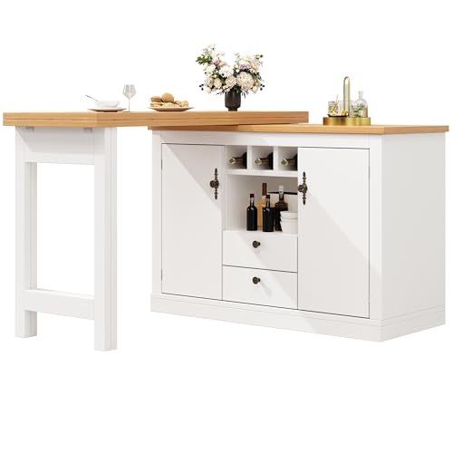 NovaFurnish Hochwertiger Ausziehbarer Bartisch mit 360° Drehfunktion und Stauraum, Längenverstellbar von 120-180cm, Wohnzimmer, Esszimmer, Homeoffice (Weiß, 120-180X40X76cm) von NovaFurnish