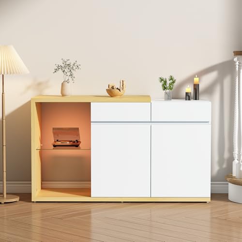 NovaFurnish LED Sideboard Breite 120 cm, Multifunktionales Sideboard,Kommode 2 Türen, 2 Schubkästen, Anrichte mit LED-Beleuchtung (120X40X70CM) von NovaFurnish