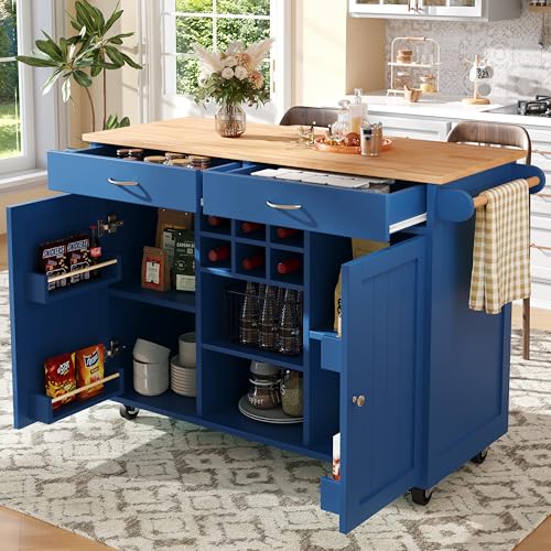 NovaFurnish Moderne Kücheninsel(102×45×92cm), Küchenschrank, buffetschrank, Speisewagen mit Holzmaserung, buffetschrank, Multifunktionale Esstisch mit Speicherraum, Blau von NovaFurnish