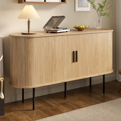 NovaFurnish Modernes MDF Sideboard mit Rolljalousie-Türen, Aluminiumgriffen & Eisenbeinen – Vielseitiger Aufbewahrungsschrank für Wohnzimmer, Esszimmer & Moderne Einrichtung von NovaFurnish