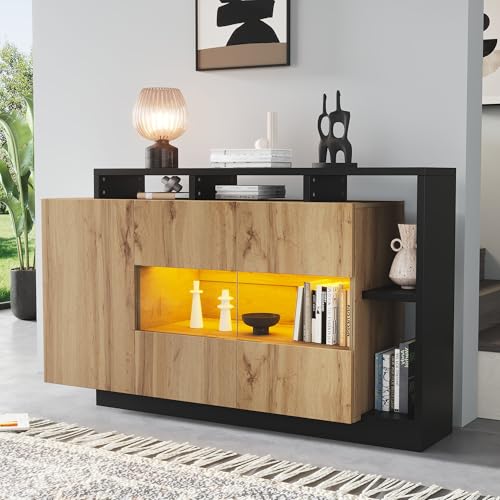 NovaFurnish Modernes Sideboard, LED Esszimmerschrank für Wohnzimmer mit Bluetooth Steuerung LED Esszimmerschrank von NovaFurnish