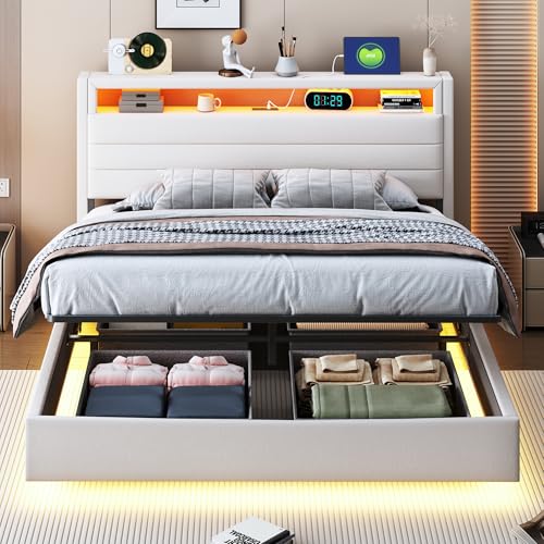 NovaFurnish Polsterbett 140x200 cm, Hydraulisches Schwebender Bettrahmen mit Stauraum, Multifunktionales Polsterbett mit USB-Steckdose und LED-Licht, Wendekopfteil, Leinen Beige NovaFurnish Polsterbett 140x200 cm, Hydraulisches Schwebender Bettrahmen mit Stauraum, Multifunktionales Polsterbett mit USB-Steckdose und LED-Licht, Wendekopfteil, Leinen Beige von NovaFurnish