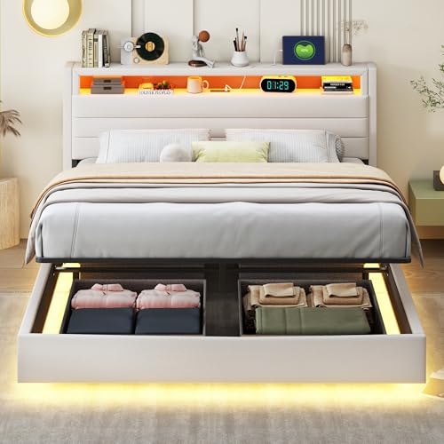 NovaFurnish Polsterbett 160x200 cm, Hydraulisches Schwebender Bettrahmen mit Stauraum, Multifunktionales Polsterbett mit USB-Steckdose und LED-Licht, Wendekopfteil, Leinen Beige NovaFurnish Polsterbett 160x200 cm, Hydraulisches Schwebender Bettrahmen mit Stauraum, Multifunktionales Polsterbett mit USB-Steckdose und LED-Licht, Wendekopfteil, Leinen Beige von NovaFurnish