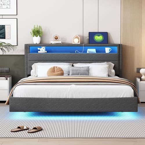 NovaFurnish Polsterbett 160x200 cm mit USB-Steckdose und LED-Licht, wendbares Kopfteil, verdecktes Fußteil, Doppelflachbett, Jugendbett, Erwachsenenbett, Leinenstoff grau NovaFurnish Polsterbett 160x200 cm mit USB-Steckdose und LED-Licht, wendbares Kopfteil, verdecktes Fußteil, Doppelflachbett, Jugendbett, Erwachsenenbett, Leinenstoff grau von NovaFurnish