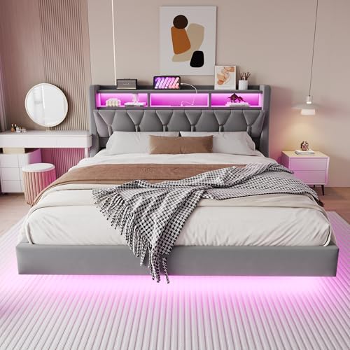 NovaFurnish Polsterbett 180 x 200 cm, Umklappbares Kopfteil Mit Steckdose und Ablagefach, LED-Beleuchtung, Verbreiterte Bettbeine, Schwebendes Bettdesign, Doppelbett, Samtstoff, Grau NovaFurnish Polsterbett 180 x 200 cm, Umklappbares Kopfteil Mit Steckdose und Ablagefach, LED-Beleuchtung, Verbreiterte Bettbeine, Schwebendes Bettdesign, Doppelbett, Samtstoff, Grau von NovaFurnish