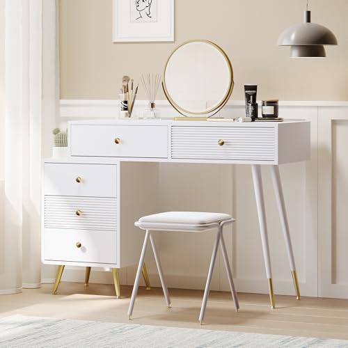 NovaFurnish Schminktisch, Kosmetiktisch-Set mit LED-Beleuchtung und Spiegel, mit verstellbarem Seitenschrank und ausziehbarem Design. Maße:100X40X78cm(ohne Hocker) (100X40X78cm) von NovaFurnish