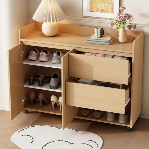 NovaFurnish Schuhschrank, beweglicher Schuhschrank, Universalrad mit Bremse. Oberer Bogen, verstellbare Regale, Dämpfungsscharnier NovaFurnish Schuhschrank, beweglicher Schuhschrank, Universalrad mit Bremse. Oberer Bogen, verstellbare Regale, Dämpfungsscharnier von NovaFurnish