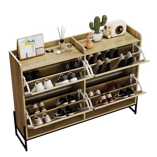 NovaFurnish Schuhschrank mit 4 Klappen, Einstellbarer Schuhregal, schmaler, Schuhschrank schmal, Schuhregal Schuhkipper, Diele Flur. NovaFurnish Schuhschrank mit 4 Klappen, Einstellbarer Schuhregal, schmaler, Schuhschrank schmal, Schuhregal Schuhkipper, Diele Flur. von NovaFurnish