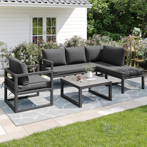 NovaFurnish Seil-Gartenmöbel-Set, Garten-Lounge-Set, Ecksofa mit verzinktem Eisengestell, verstellbare Beine, inklusive Aller Sitz- und Rückenkissen (grau, 122X60X78cm) von NovaFurnish