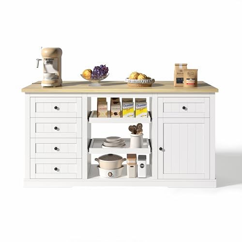 NovaFurnish Sideboard,Kücheninsel, Bar-Schrank mit 5 Schubladen, 2 Ausziehböden, klappbarer Erweiterungsplatte und integrierten Steckdosen, für Küche, Esszimmer und Wohnzimmer, Weiß, 150×65×75.5 cm NovaFurnish Sideboard,Kücheninsel, Bar-Schrank mit 5 Schubladen, 2 Ausziehböden, klappbarer Erweiterungsplatte und integrierten Steckdosen, für Küche, Esszimmer und Wohnzimmer, Weiß, 150×65×75.5 cm von NovaFurnish