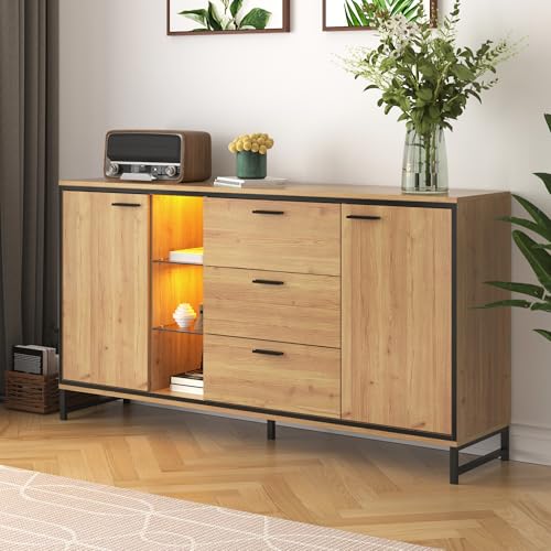 NovaFurnish Sideboard mit DREI Schubladen, Exquisite Maserung. Modernes Sideboard in Holzfarbe mit Ablagefächern – stilvolle und funktionale Wohnmöbel. Schwarz und Holzfarbe. von NovaFurnish