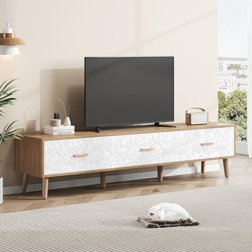 NovaFurnish TV Low Panel Vintage, TV-Schrank Holz TV-Tisch - Wohnzimmer Schlafzimmer, helles Holz, Vintage Grain weiße Türverkleidung (150X39X35cm) von NovaFurnish