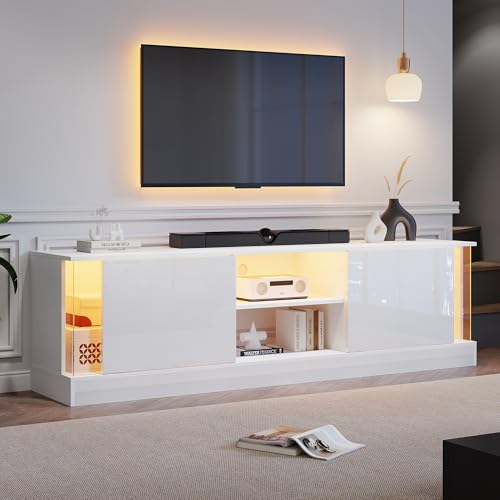 NovaFurnish Weißer Hochglanz-TV-Schrank, geeignet für Fernseher bis 70 Zoll, bodenstehender TV-Ständer, Wohnzimmer-TV-Schrank mit LED-Aufbewahrungsfunktion NovaFurnish Weißer Hochglanz-TV-Schrank, geeignet für Fernseher bis 70 Zoll, bodenstehender TV-Ständer, Wohnzimmer-TV-Schrank mit LED-Aufbewahrungsfunktion von NovaFurnish