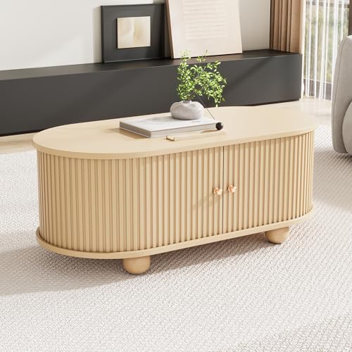 NovaFurnish Wohnzimmer-TV-Schrank mit Stauraum + runder Tischplatte MDF Holzmaserung 2 Schubladen, Tragkraft 30KG Größe 175X40X42cm (Wood, 100X50X40cm) von NovaFurnish