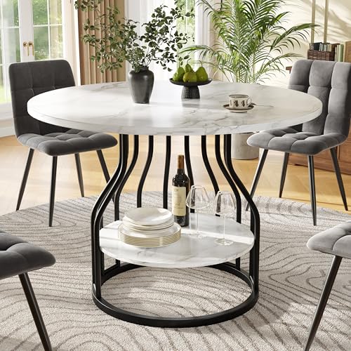 Runder Esstisch (80×80×76cm), Küchen-Esstisch, runder Couchtisch für 4 Personen, kleine runde Platte in der Mitte zur Aufbewahrung, geeignet für Esszimmer, Wohnzimmer, MDF-Marmor-Tischplatte, schwarz von NovaFurnish