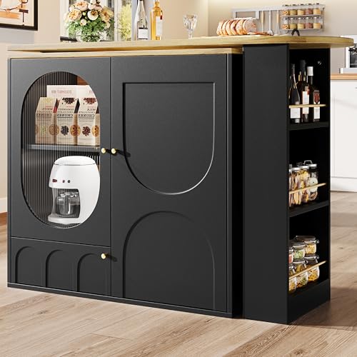 Um 360° drehbarer Bartisch, Stehtisch (Korpus 138 x 39 x 102 cm), Kaffeebarmöbel, drehbare Esstheke mit Stauraum, Kücheninsel, drei Türen mit Türregalen,herausnehmbare Trennwände (Schwarz) von NovaFurnish