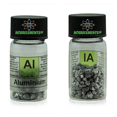 Aluminium Metall Element 13 Al, Pellets 5 Gramm 99,9% in Ampoule aus Glas mit Etikett von Novaelements