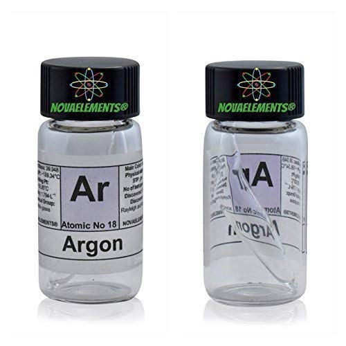 Argon Gas Element 18 Ar, Meister 99,9% in Mini Ampulle und Ampoule aus Glas mit Etikett von Novaelements