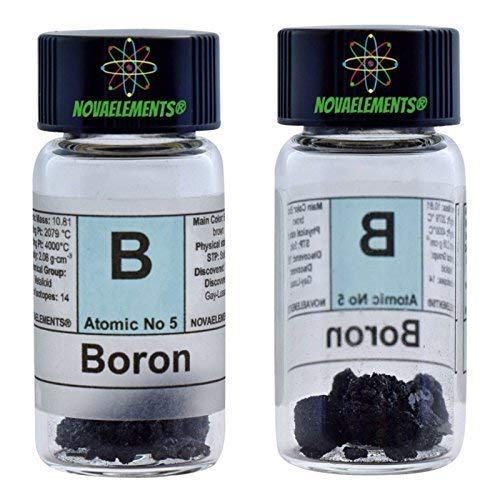 Boron Halbmetall 0,5g 99,9% Kristalle in Ampoule aus Glas mit der Bezeichnung, Element 5 von Tisch Periodic Table von Novaelements