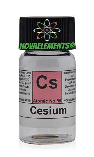 Cäsium Element 55 Cs, Meister rein 20 Milligramm 99,99 in Argon in Mini Ampulle und Fläschchen Glas mit Etikett von Novaelements