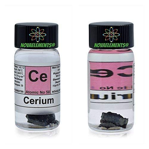 Cerium Element 58 Ce, Meister Pure1 Feingold 99,95% in Olio Mineralglas in Ampoule aus Glas mit Etikett von Novaelements
