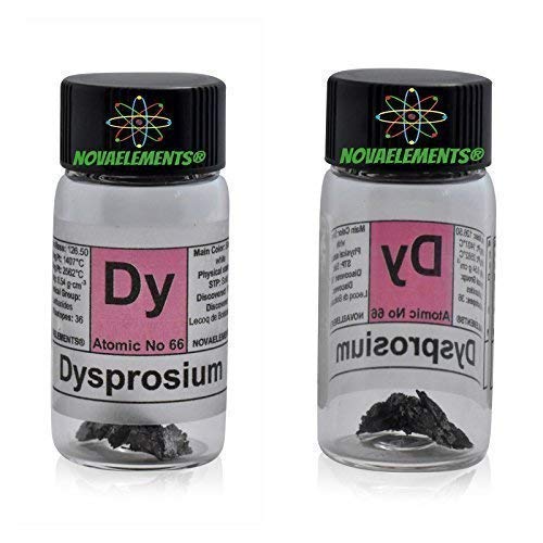 Dysprosium Element 66 Dy, Meister Pure1 Feingold 99,95% in Ampoule aus Glas mit Etikett von Novaelements