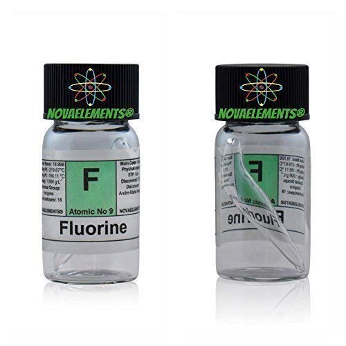 Fluorit Gas Element 9 F, in Gas Helium in Mini Ampulle und Ampoule aus Glas mit Etikett Fluorit Gas Element 9 F, in Gas Helium in Mini Ampulle und Ampoule aus Glas mit Etikett von Novaelements