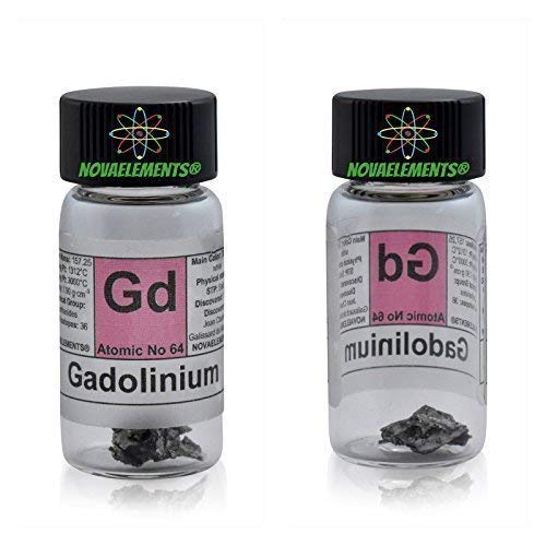 Gadolinium Element 64 GD, Meister Rein 1 Feingold 99,95% in Ampoule aus Glas mit Etikett von Novaelements