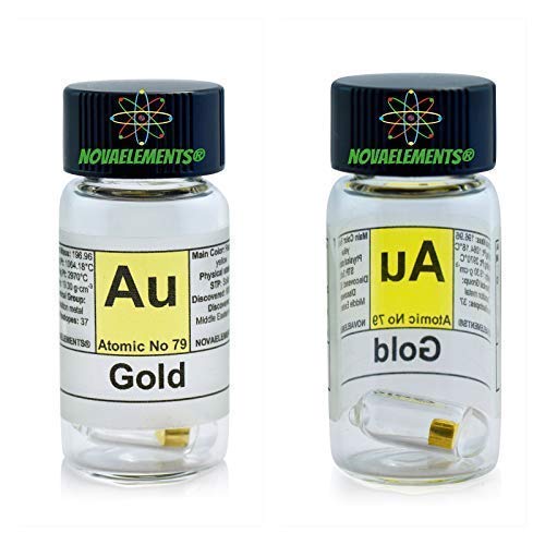 Gold Metall Element 79 Au, Sammler Sammlerstück 0.1 Gramm in Ampoule aus Glas mit Etikett von Novaelements