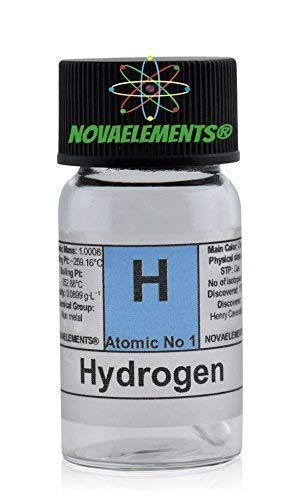 Hydrogen Element 1 H, Gas Dünner in Mini Ampulle und Ampoule aus Glas mit Etikett von Novaelements