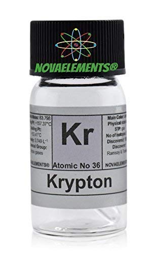 Krypton Element 36 Kr, Gas Dünner in Mini Ampulle und Ampoule aus Glas mit Etikett von Novaelements