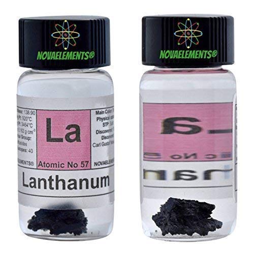 Lanthan Element 57 La, Meister Pure1 Feingold 99,9% in Ampoule aus Glas mit Etikett von Novaelements