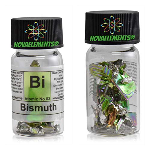 Metallisches Element 83 Bi, reines Einzelkristall ca. 12 Gramm 99,99% in Glasampulle mit Etikett, volle Ampulle von Novaelements