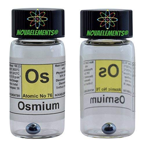 OSMIUM Element 76 Os, Meister rein 0,5 Gramm 99,99% in Fläschchen aus Glas mit Etikett von Novaelements
