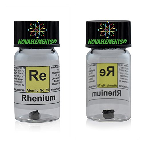 Rhenium Element 75 König, Meister Pure 0,5-0, 7 Gramm 99,99% in Ampoule aus Glas mit Etikett von Novaelements