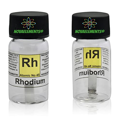 Rhodium metall Element 45 Rh, 1 cm reihe 99.99% in glassflaschcheun mit Etikett von Novaelements