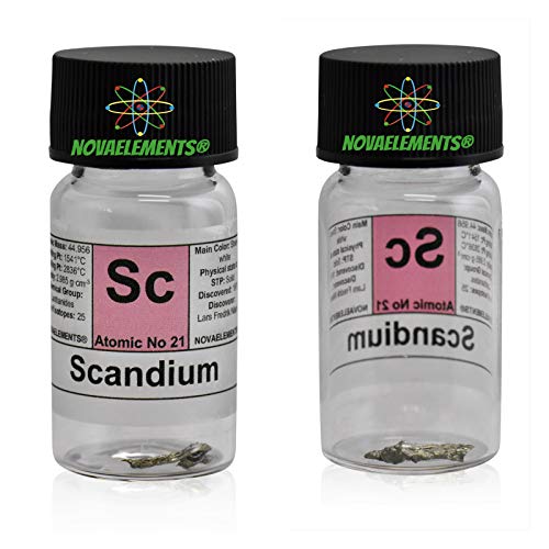Scandio Metall Element 21 Sc, 0.1 Gramm 99,99% in Glasfläschchen mit Etikett von Novaelements