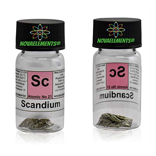Scandium Metall Element 21 SC, 0,5 Gramm 99,999% in Fläschchen aus Glas mit Etikett von Novaelements