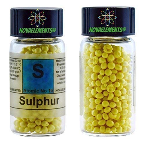 Schwefel Element 16 S, Pellets 99,9% 10 Gramm in Ampoule aus Glas mit Etikett von Novaelements