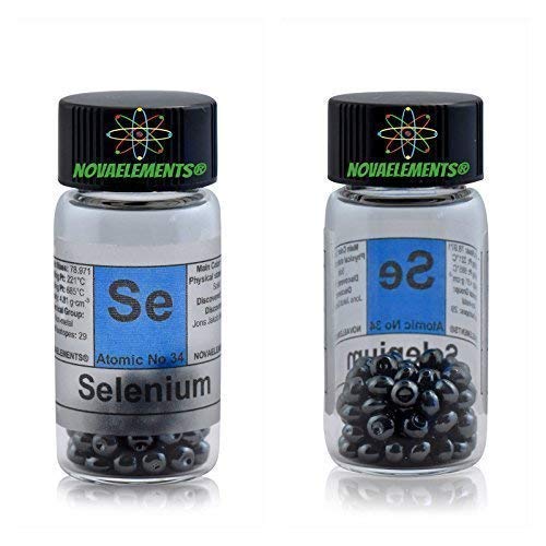 Selen Element 34 If, Pellets 5 Gramm 99,99 % in Ampoule aus Glas mit Etikett von Novaelements