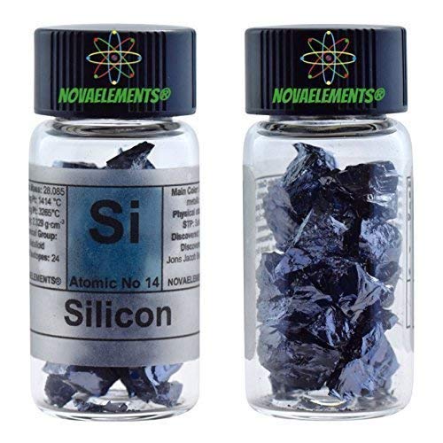 Silicium Metallic Element 14 Si, Kristalle 5 Gramm 99,99 % in Ampoule aus Glas mit Etikett von Novaelements