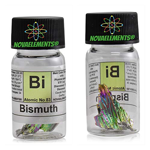 Wismut Metallic Element 83 Bi, Meister Pure KRISTALL 5 Gramm 99,99% in Ampoule aus Glas mit Etikett von Novaelements
