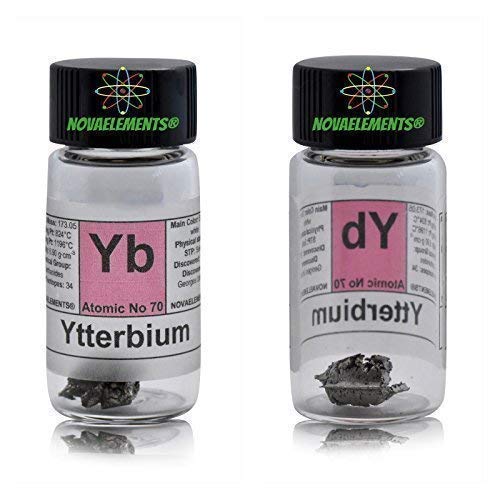 Ytterbium Element 70 Yb, Meister Pure1 Feingold 99,95% in Ampoule aus Glas mit Etikett von Novaelements