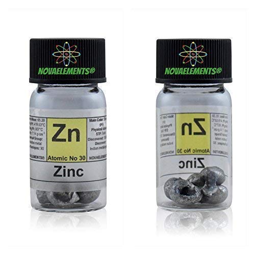 Zink Metall Element 30 Zn, Weltmeister Rein > 5 Gramm in Ampoule aus Glas mit Etikett von Novaelements