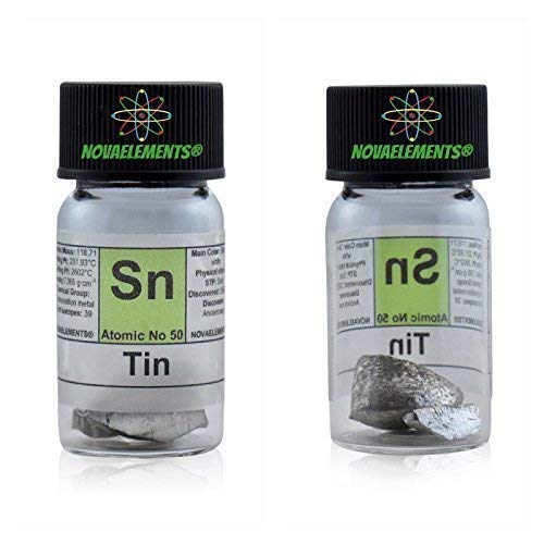 Zinn Element 50 Sn , Weltmeister Rein 5 Gramm 99,99 % in Ampoule aus Glas mit Etikett von Novaelements