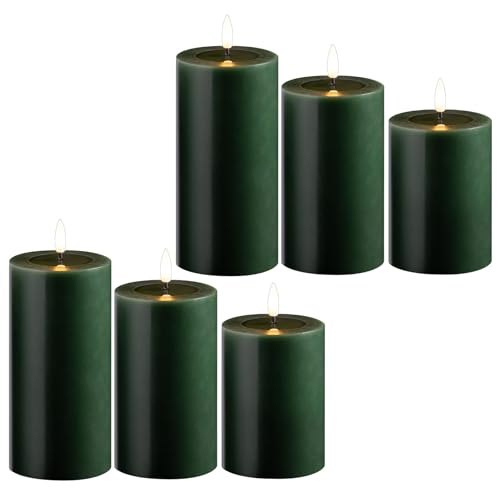 6er Set Led Kerzen flackernde Flamme mit Echtwachspiegel grün 7,5cm ø 2x 15 cm, 2x12,5 cm, 2x10 cm Höhe, LED Kerzen mit Timerfunktion, 2 AA Batterien nötig, LED Echtwachs Stumpenkerzen warmweiß 6er Set Led Kerzen flackernde Flamme mit Echtwachspiegel grün 7,5cm ø 2x 15 cm, 2x12,5 cm, 2x10 cm Höhe, LED Kerzen mit Timerfunktion, 2 AA Batterien nötig, LED Echtwachs Stumpenkerzen warmweiß von Novaliv
