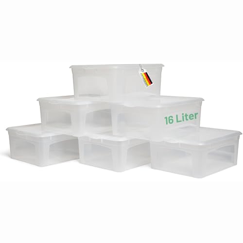 Novaliv 6x Aufbewahrungsboxen mit Deckel 16L transparente Boxen stapelbare Nestbar Storage boxes mit Clipverschluss Kunststoff BPA-frei 41x34x17 cm von Novaliv