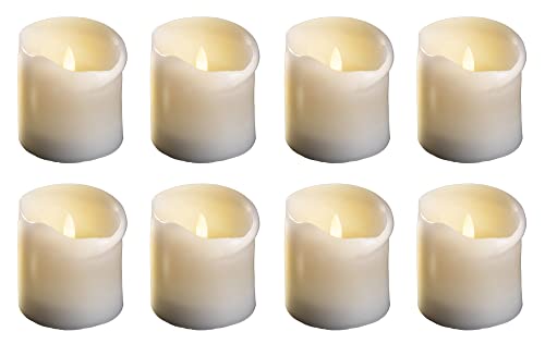 Novaliv kleine LED Stumpenkerze mit Timer - 7, 5cm Durchmesser, Höhe - 2 AA Batterien nötig Echtwachskerze Flackereffekt flammenlose - Kerze schmal Weihnachtsbeleuchtung, Elfenbein von Novaliv